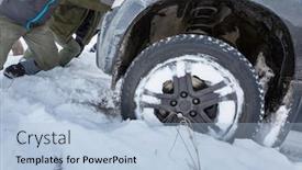  Presentation with stuck - PPT theme featuring car-got-stuck-in-winter background and a light blue colored foreground