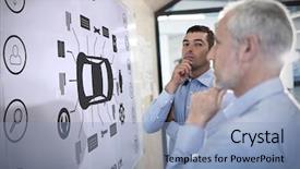  Presentation with engineering - Presentation theme enhanced with car graphical - engineering interface against businessman background and a light blue colored foreground