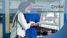  Presentation with engineering - PPT theme having car graphical - engineering interface against customer listening background and a light blue colored foreground