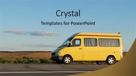  Presentation with blue yellow - Amazing slides having car haulers - delivery yellow mini-truck moving backdrop and a light blue colored foreground