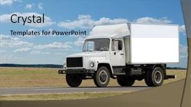  Presentation with plain clear navy blue blue and white cloudy - Theme consisting of car haulers - single white middle truck moving background and a light blue colored foreground