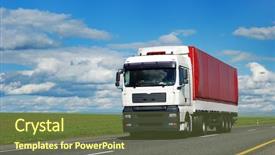  Presentation with red white blue - Slides consisting of car haulers - white lorry with red trailer background and a  colored foreground