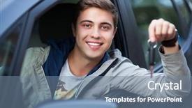  Presentation with car - Colorful presentation theme enhanced with car holding car keys backdrop and a seafoam green colored foreground
