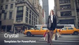  Presentation with shopping - Presentation design featuring car hop - shopping in nyc background and a dark gray colored foreground