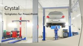  Presentation with garage car - Amazing slide set having car in a car repair backdrop and a light gray colored foreground