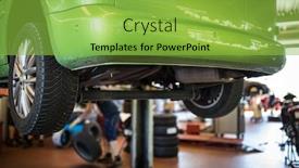  Presentation with tyre - Slide deck having car-in-a-garage background and a yellow colored foreground