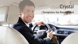  Presentation with tyre elevator motor car - PPT theme consisting of car in a motor show background and a  colored foreground