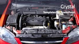  Presentation with repair shop - Amazing PPT theme having car in auto repair shop backdrop and a dark gray colored foreground