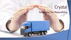  Presentation with insurance - Amazing PPT theme having car insurance blue truck miniature backdrop and a lemonade colored foreground