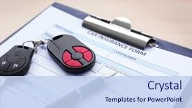  Presentation with car key - Slide set with car insurance form pen background and a sky blue colored foreground