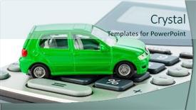  Presentation with cost - Slide set featuring car is on a calculator background and a sky blue colored foreground