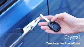 Presentation with car key - Colorful PPT theme enhanced with car key in woman's hand backdrop and a ocean colored foreground
