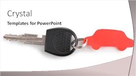  Presentation with car key - Presentation theme enhanced with car key with charm isolated on white background and a white colored foreground