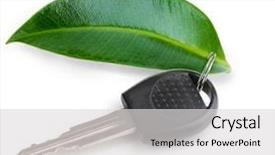  Presentation with eco green car - Theme enhanced with car key with green leaf background and a light gray colored foreground