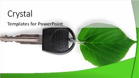  Presentation with eco green car - PPT theme with car key with green leaf background and a white colored foreground