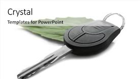  Presentation with car key - Presentation theme having car key with green leaf background and a white colored foreground