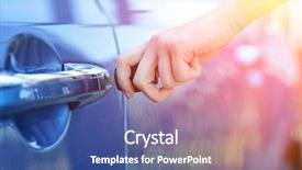  Presentation with woman car driver map - PPT theme with car key in woman's hand background and a ocean colored foreground