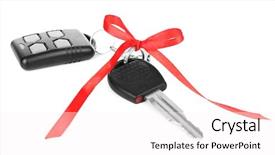  Presentation with red bow - Colorful PPT theme enhanced with car keys with red bow as present isolated on white backdrop and a pink colored foreground