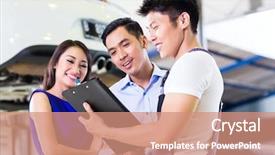  Presentation with hoist - PPT layouts enhanced with car mechanic and asian customer background and a coral colored foreground