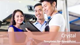  Presentation with hoist - Slides enhanced with vehicle maintenance - car mechanic and asian customer background and a coral colored foreground