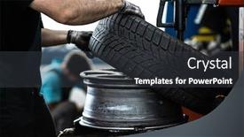  Presentation with mechanic shop - Presentation design with car-mechanic-changind-tires background and a dark gray colored foreground
