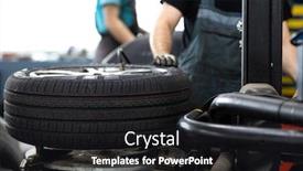 Presentation with mechanic shop - Colorful presentation theme enhanced with car-mechanic-changind-tires backdrop and a dark gray colored foreground