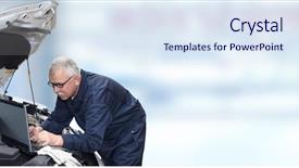  Presentation with auto repair - Beautiful slide set featuring car mechanic checking engine auto backdrop and a sky blue colored foreground