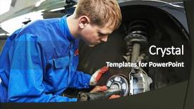  Presentation with brake - Audience pleasing slides consisting of car mechanic examining car suspension backdrop and a wine colored foreground