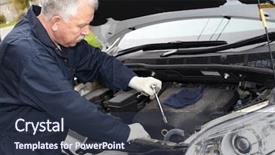  Presentation with mechanic repair - PPT theme having car mechanic in uniform auto background and a  colored foreground
