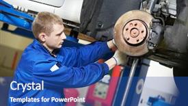  Presentation with mechanic repair - Slide set with car mechanic inspecting car wheel background and a ocean colored foreground