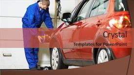  Presentation with mechanic repair - Presentation design consisting of car mechanic inspecting headlight lamp background and a red colored foreground