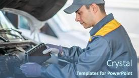  Presentation with car engine - Presentation theme featuring car-mechanic-putting-oil background and a ocean colored foreground