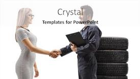  Presentation with female mechanic - Theme consisting of car-mechanic-shaking-hands background and a white colored foreground
