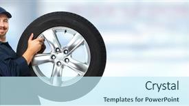  Presentation with tire - Audience pleasing PPT layouts consisting of car mechanic with a tire backdrop and a cool aqua colored foreground