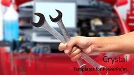  Presentation with garage car - Slide set featuring car mechanic with wrench auto background and a crimson colored foreground