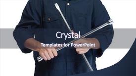  Presentation with mechanic - Slide deck with car-mechanic-with-wrench background and a navy blue colored foreground