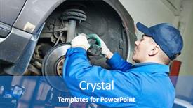  Presentation with mechanic shop - Slides consisting of car mechanic worker repairing brakes background and a teal colored foreground