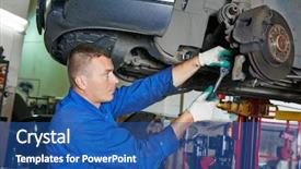  Presentation with mechanic shop - Cool new presentation with car mechanic worker repairing suspension backdrop and a ocean colored foreground