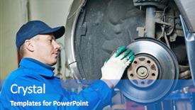  Presentation with mechanic shop - Presentation design enhanced with car mechanic worker repairing suspension background and a teal colored foreground