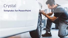  Presentation with car service - Presentation design having car-mechanic-working-in-workshop background and a  colored foreground