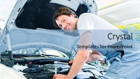  Presentation with car service - Presentation theme with car mechanic working with tool background and a light blue colored foreground