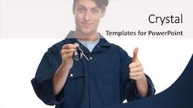  Presentation with mechanic - Amazing slide deck having car mechanic backdrop and a light gray colored foreground