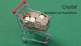  Presentation with metallic - PPT layouts enhanced with car metallic time - coins in the shopping basket background and a ocean colored foreground