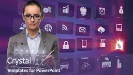  Presentation with tablet - Beautiful theme featuring car mineing - businesswoman with tablet in business backdrop and a violet colored foreground