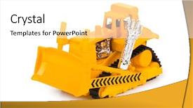  Presentation with bulldozer - Presentation design featuring car mineing - toy bulldozer isolated on white background and a white colored foreground