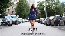  Presentation with sad woman walking - PPT theme consisting of car model - beautiful young woman walking background and a light gray colored foreground