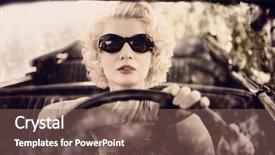 Presentation with wheel - Audience pleasing slide deck consisting of car model - retro woman behind steering wheel backdrop and a violet colored foreground