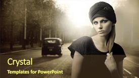  Presentation with vintage car - Slides consisting of car model - vintage portrait of beautiful woman background and a tawny brown colored foreground