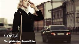  Presentation with city street - Beautiful slide deck featuring car model - young fashion woman walking backdrop and a  colored foreground
