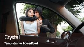  Presentation with man woman - Audience pleasing slides consisting of car of frightened young woman backdrop and a wine colored foreground